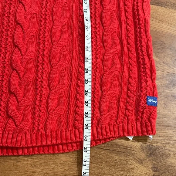 Disneyland Resort Large Spirit Red Cable Knit Jersey Crewneck Pullover Sweater - Picture 14 of 16